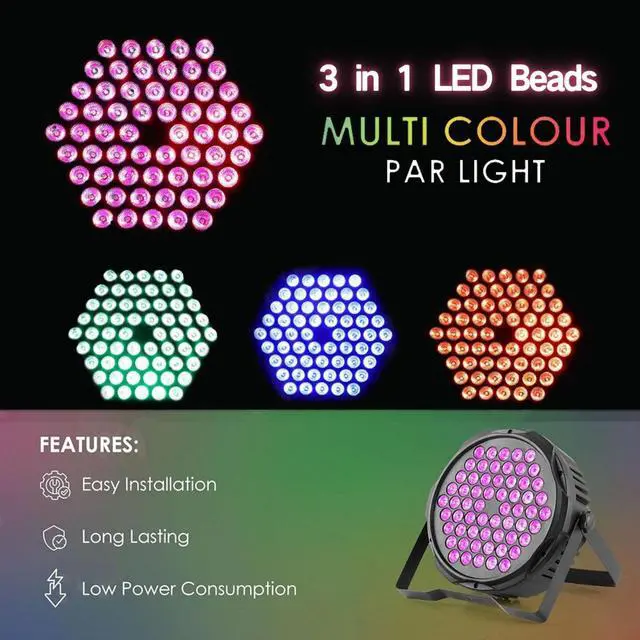 Alt view image 2 of 7 - Stage Lights 60 LED DJ Par Lights 90W RGB Color Changing - Sound Activated Remote & DMX Control Uplights for Events Church Theatre Wedding Home Party Music Light Show Band Performance (8 Packs)