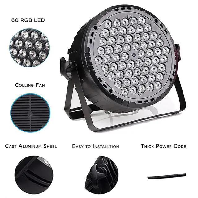 Alt view image 5 of 7 - Stage Lights 60 LED DJ Par Lights 90W RGB Color Changing - Sound Activated Remote & DMX Control Uplights for Events Church Theatre Wedding Home Party Music Light Show Band Performance (8 Packs)