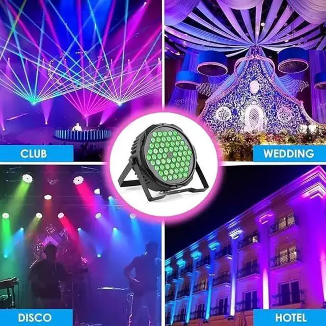 Alt view image 3 of 7 - Stage Lights 60 LED DJ Par Lights 90W RGB Color Changing - Sound Activated Remote & DMX Control Uplights for Events Church Theatre Wedding Home Party Music Light Show Band Performance (8 Packs)