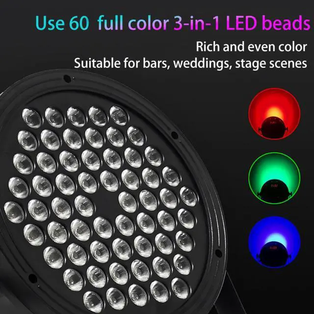 Alt view image 6 of 7 - Stage Lights 60 LED DJ Par Lights 90W RGB Color Changing - Sound Activated Remote & DMX Control Uplights for Events Church Theatre Wedding Home Party Music Light Show Band Performance (8 Packs)