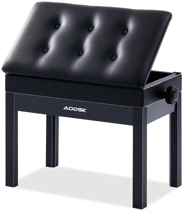 Main image of Adjustable Piano Bench with Storage, Padded Cushion, seat 22"x13.4" | height 18.3"-22", wood frame, PU furniture finish, 350lbs capacity, for sheet music storage, for home, studio & stage
