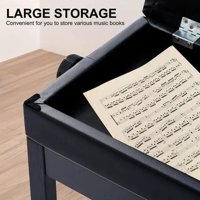 Alt view image 4 of 7 - Adjustable Piano Bench with Storage, Padded Cushion, seat 22"x13.4" | height 18.3"-22", wood frame, PU furniture finish, 350lbs capacity, for sheet music storage, for home, studio & stage