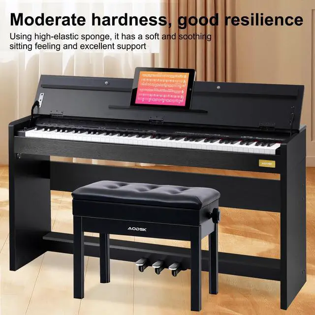 Alt view image 5 of 7 - Adjustable Piano Bench with Storage, Padded Cushion, seat 22"x13.4" | height 18.3"-22", wood frame, PU furniture finish, 350lbs capacity, for sheet music storage, for home, studio & stage