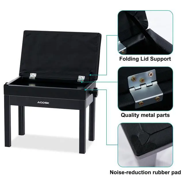 Alt view image 6 of 7 - Adjustable Piano Bench with Storage, Padded Cushion, seat 22"x13.4" | height 18.3"-22", wood frame, PU furniture finish, 350lbs capacity, for sheet music storage, for home, studio & stage