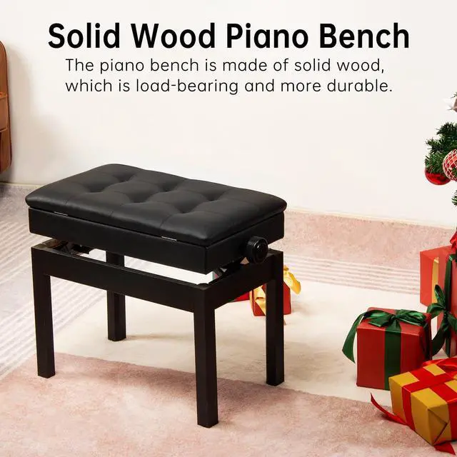 Alt view image 7 of 7 - Adjustable Piano Bench with Storage, Padded Cushion, seat 22"x13.4" | height 18.3"-22", wood frame, PU furniture finish, 350lbs capacity, for sheet music storage, for home, studio & stage