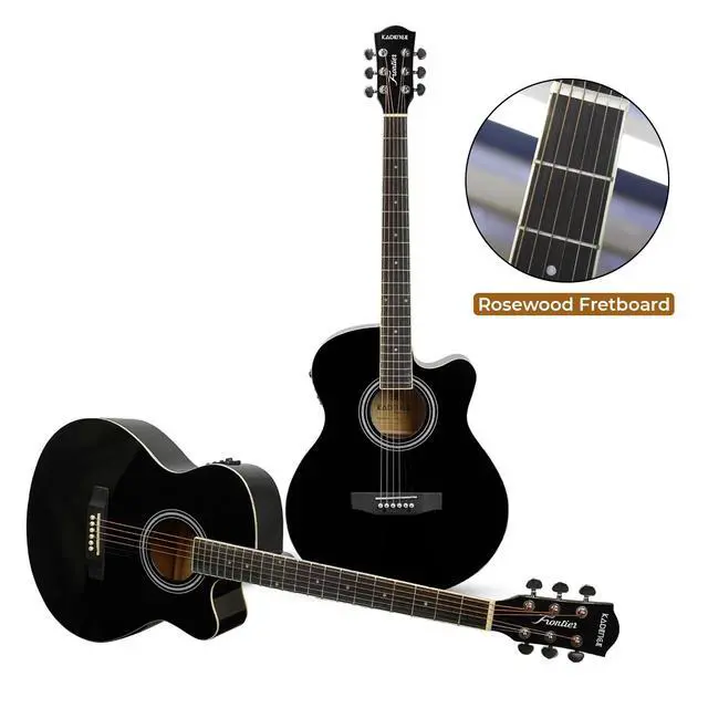 Alt view image 5 of 6 - FNTR-BLKEQ Frontier 40" Electro Acoustic Guitar | Grand Auditorium Cutaway | Built-in Pickup + 3 Band EQ | Comes with Bag, Strap, Strings & Picks | Includes Learning Course | Black