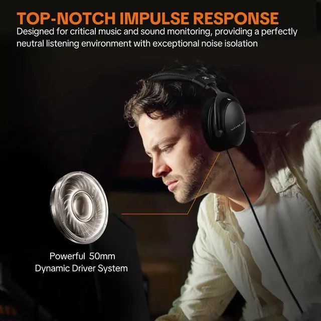 Alt view image 2 of 7 - Studio Monitor Headphones for Recording, Wired Over Ear Studio Headphones with Detachable Boom Microphone, Professional Monitoring Headset for Podcast, Broadcast, Streaming & Audio Mixing