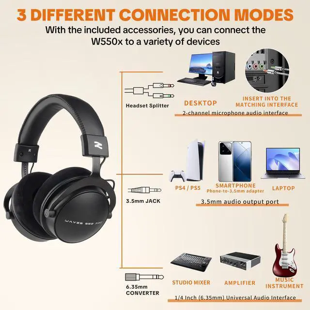 Alt view image 4 of 7 - Studio Monitor Headphones for Recording, Wired Over Ear Studio Headphones with Detachable Boom Microphone, Professional Monitoring Headset for Podcast, Broadcast, Streaming & Audio Mixing