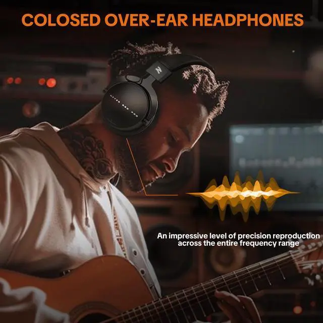 Alt view image 6 of 7 - Studio Monitor Headphones for Recording, Wired Over Ear Studio Headphones with Detachable Boom Microphone, Professional Monitoring Headset for Podcast, Broadcast, Streaming & Audio Mixing