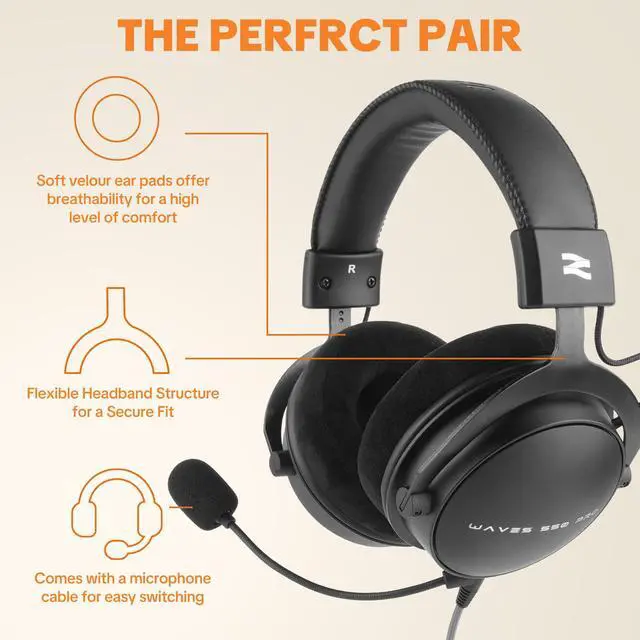 Alt view image 3 of 7 - Studio Monitor Headphones for Recording, Wired Over Ear Studio Headphones with Detachable Boom Microphone, Professional Monitoring Headset for Podcast, Broadcast, Streaming & Audio Mixing
