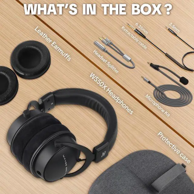 Alt view image 7 of 7 - Studio Monitor Headphones for Recording, Wired Over Ear Studio Headphones with Detachable Boom Microphone, Professional Monitoring Headset for Podcast, Broadcast, Streaming & Audio Mixing
