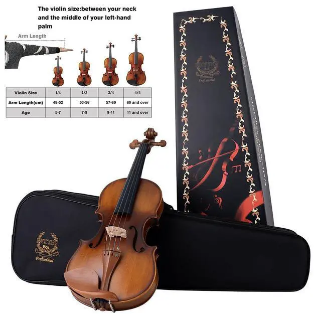 Alt view image 2 of 7 - Violin Set for Beginners,Acoustic Violins Starter Kit Package for Student,Beginners Fiddle with Hard Case, Rosin, Shoulder Rest, Bow, and Extra Strings (MATTE, Full)