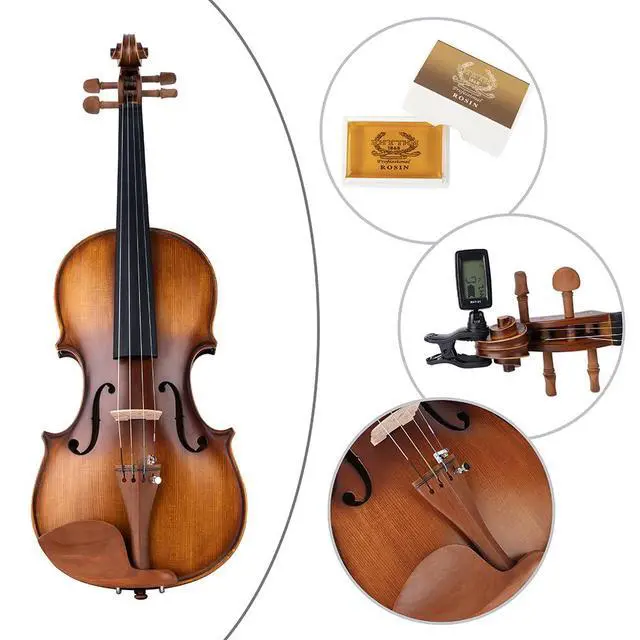 Alt view image 3 of 7 - Violin Set for Beginners,Acoustic Violins Starter Kit Package for Student,Beginners Fiddle with Hard Case, Rosin, Shoulder Rest, Bow, and Extra Strings (MATTE, Full)