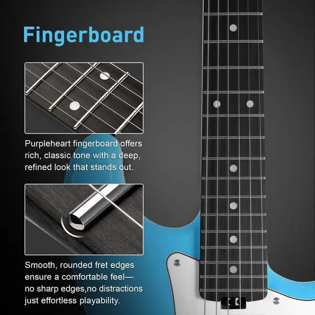 Alt view image 3 of 7 - Electric Guitar, 39" Beginner Electric Guitar, Classic SSS Pickup, Tremolo Bridge, Full-Size Lightweight Body, Rounded Fret Ends, Heel Adjustment Truss Rod (Sonic Blue)