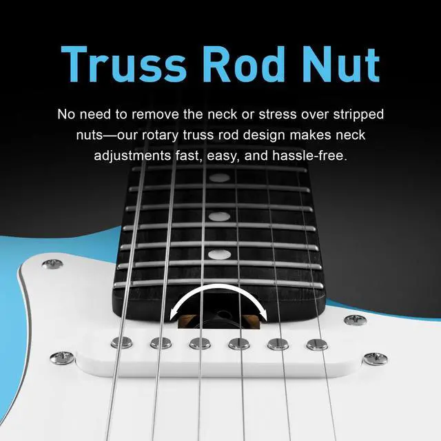 Alt view image 5 of 7 - Electric Guitar, 39" Beginner Electric Guitar, Classic SSS Pickup, Tremolo Bridge, Full-Size Lightweight Body, Rounded Fret Ends, Heel Adjustment Truss Rod (Sonic Blue)