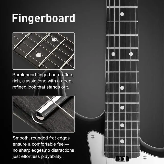 Alt view image 3 of 7 - Electric Guitar, 39" Beginner Electric Guitar, Classic SSS Pickup, Tremolo Bridge, Full-Size Lightweight Body, Rounded Fret Ends, Heel Adjustment Truss Rod (Black)