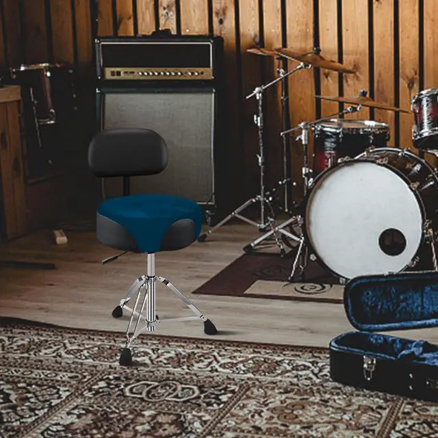 Alt view image 2 of 7 - Pro Drum Stool with Backrest, Heavy Duty Hydraulic Drum Throne, Velvet-Covered Ergonomic Memory Foam Drum Seat, Adjustable Drum Chair Anti-Slip Base, Drum Saddle Bench (Navy Blue W/Backrest)