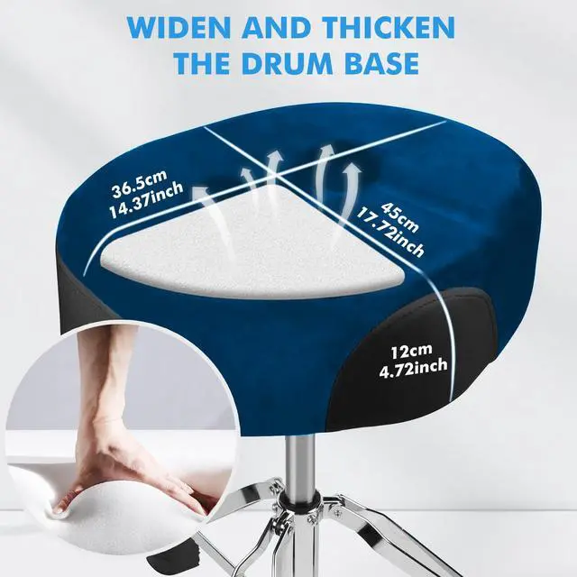 Alt view image 4 of 7 - Pro Drum Stool with Backrest, Heavy Duty Hydraulic Drum Throne, Velvet-Covered Ergonomic Memory Foam Drum Seat, Adjustable Drum Chair Anti-Slip Base, Drum Saddle Bench (Navy Blue W/Backrest)