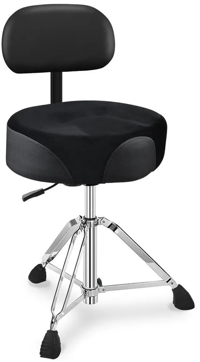 Main image of Pro Drum Stool with Backrest, Heavy Duty Hydraulic Drum Throne, Velvet-Covered Ergonomic Memory Foam Drum Seat, Adjustable Drum Chair Anti-Slip Base, Drum Saddle Bench for Drummers (Black)