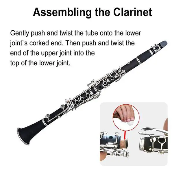 Alt view image 3 of 7 - Bb Clarinet for Beginners, Student B Flat Clarinet with Ebonite Body & Nickel-Plated 17 Keys, Woodwind Instrument with 2 Barrels, Reeds, Pads, Case & Cleaning Kit