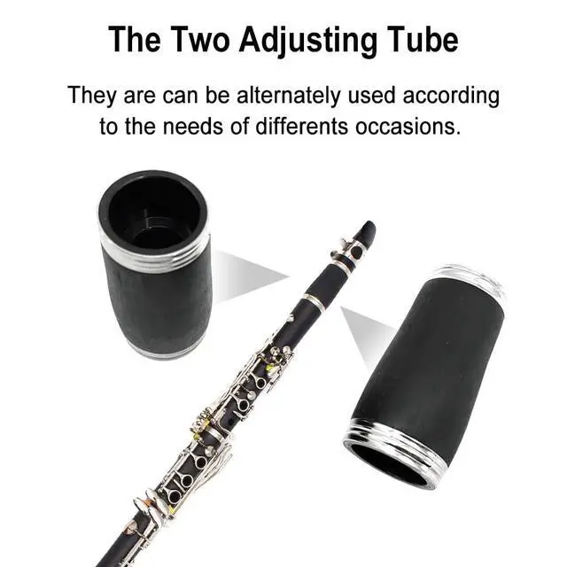 Alt view image 5 of 7 - Bb Clarinet for Beginners, Student B Flat Clarinet with Ebonite Body & Nickel-Plated 17 Keys, Woodwind Instrument with 2 Barrels, Reeds, Pads, Case & Cleaning Kit