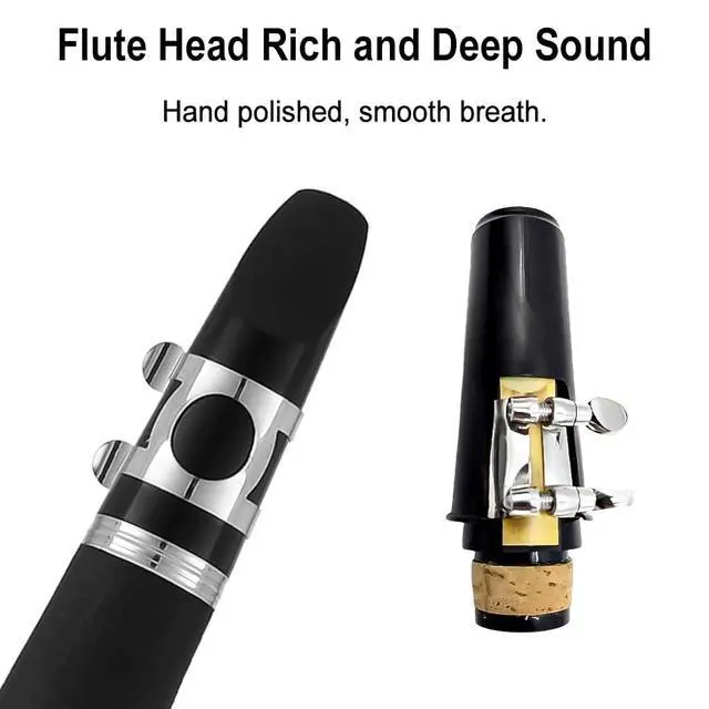 Alt view image 6 of 7 - Bb Clarinet for Beginners, Student B Flat Clarinet with Ebonite Body & Nickel-Plated 17 Keys, Woodwind Instrument with 2 Barrels, Reeds, Pads, Case & Cleaning Kit