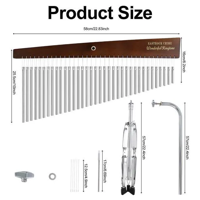 Alt view image 2 of 7 - 36 Note Chimes Slant Style Musical Instruments Percussion Instrument European Ash Single-row Chime Bar Chimes Percussion Height-Adjustable Stand Silver