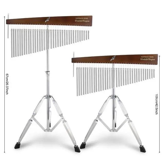 Alt view image 3 of 7 - 36 Note Chimes Slant Style Musical Instruments Percussion Instrument European Ash Single-row Chime Bar Chimes Percussion Height-Adjustable Stand Silver