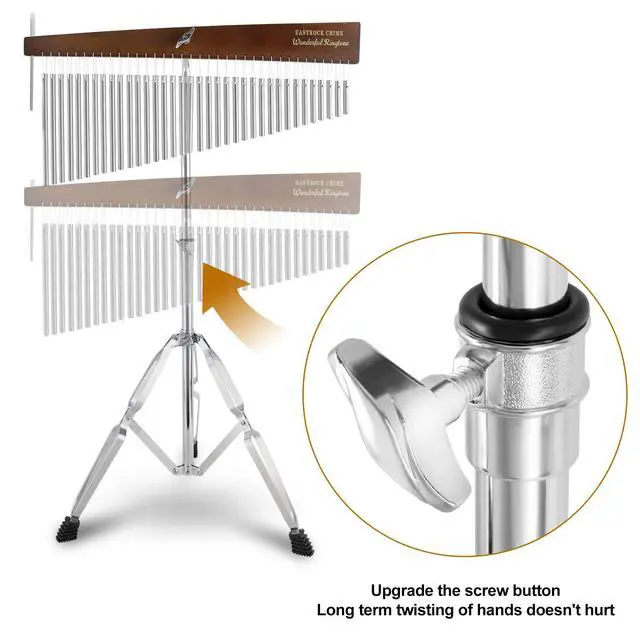 Alt view image 4 of 7 - 36 Note Chimes Slant Style Musical Instruments Percussion Instrument European Ash Single-row Chime Bar Chimes Percussion Height-Adjustable Stand Silver