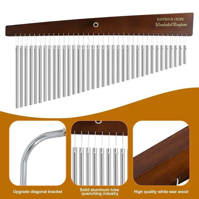 Alt view image 5 of 7 - 36 Note Chimes Slant Style Musical Instruments Percussion Instrument European Ash Single-row Chime Bar Chimes Percussion Height-Adjustable Stand Silver