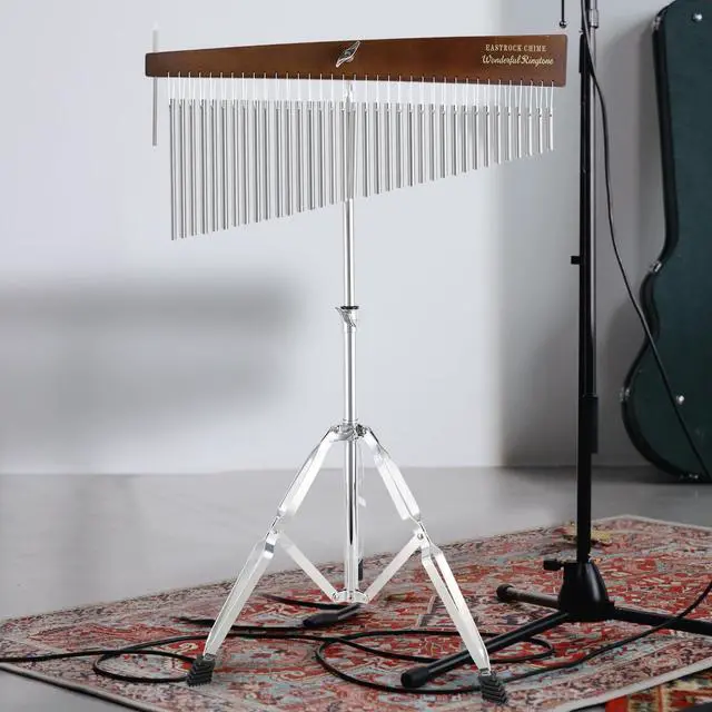 Alt view image 7 of 7 - 36 Note Chimes Slant Style Musical Instruments Percussion Instrument European Ash Single-row Chime Bar Chimes Percussion Height-Adjustable Stand Silver