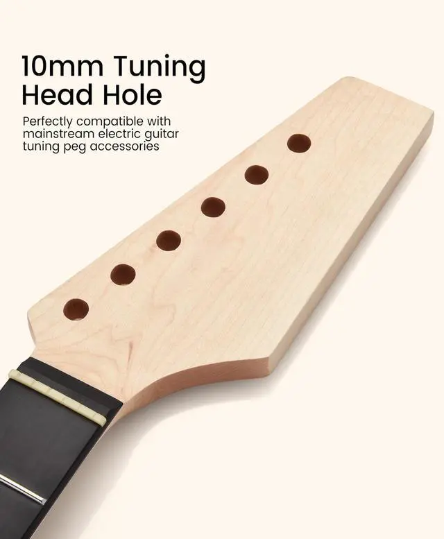 Alt view image 3 of 7 - Electric Guitar Neck, 12"-16" Compound Radius, Canadian Hard Maple Neck, Richlite Fretboard, 22 Stainless Steel Frets (2.4x1.4mm), Oiled Bone Nut 42mm, Matte Finish