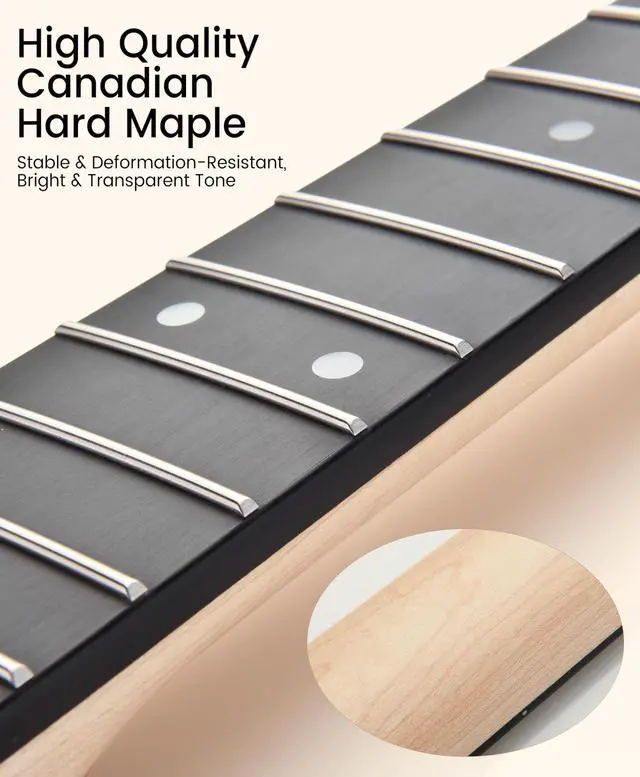 Alt view image 6 of 7 - Electric Guitar Neck, 12"-16" Compound Radius, Canadian Hard Maple Neck, Richlite Fretboard, 22 Stainless Steel Frets (2.4x1.4mm), Oiled Bone Nut 42mm, Matte Finish