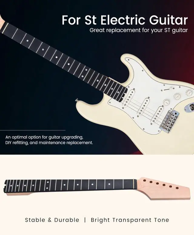 Alt view image 7 of 7 - Electric Guitar Neck, 12"-16" Compound Radius, Canadian Hard Maple Neck, Richlite Fretboard, 22 Stainless Steel Frets (2.4x1.4mm), Oiled Bone Nut 42mm, Matte Finish