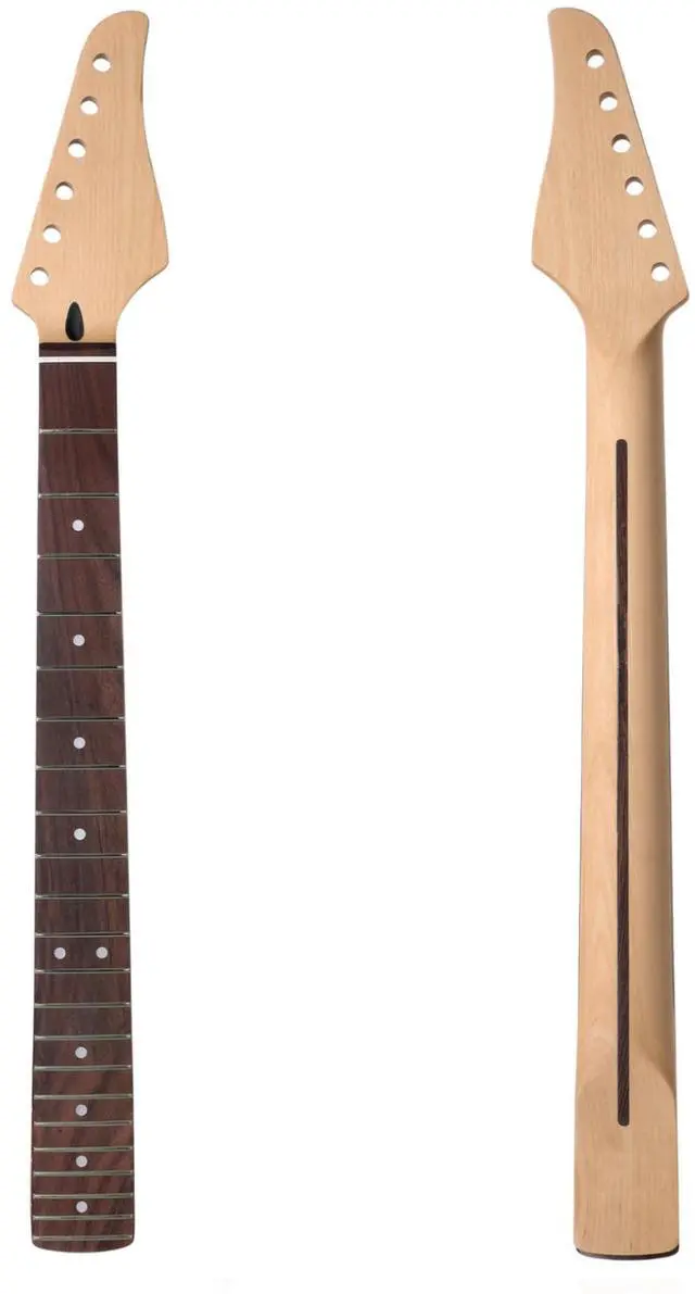 Main image of Strat Guitar Neck 22 Frets, 25.5'' Maple Wood Modern C Shape ST Guitar Necks with Radius 9.5'' Rosewood Fretboard Medium Jumbo Fret for Stratocaster Guitar Parts Replacement