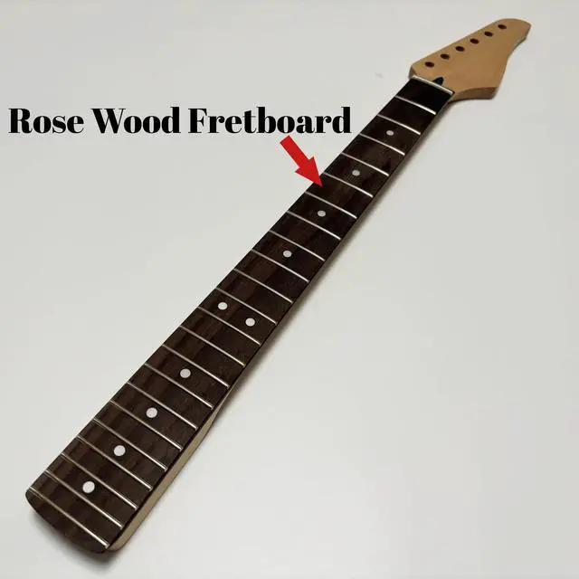 Alt view image 2 of 7 - Strat Guitar Neck 22 Frets, 25.5'' Maple Wood Modern C Shape ST Guitar Necks with Radius 9.5'' Rosewood Fretboard Medium Jumbo Fret for Stratocaster Guitar Parts Replacement