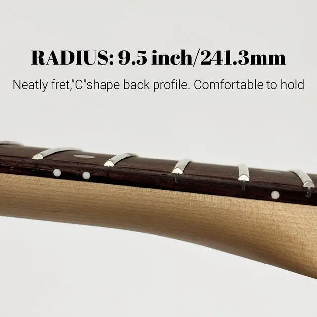 Alt view image 4 of 7 - Strat Guitar Neck 22 Frets, 25.5'' Maple Wood Modern C Shape ST Guitar Necks with Radius 9.5'' Rosewood Fretboard Medium Jumbo Fret for Stratocaster Guitar Parts Replacement