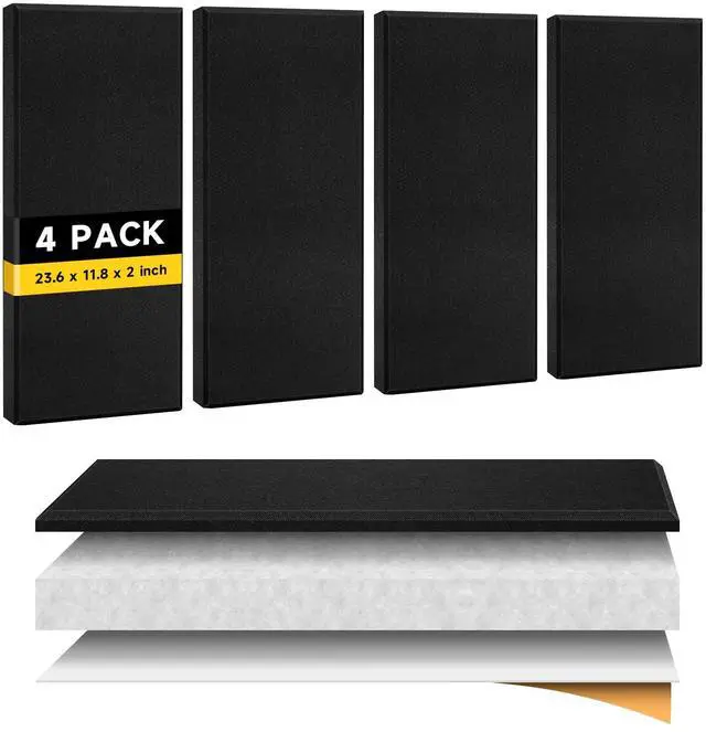 Main image of 4 PCS 2" Thick Acoustic Panels, 23.6" x 11.8", Fiberglass Sound Absorbing Panels, Fabric Wrapped Soundproof Wall Panels, Noise Dampening for Studio, Home Office, Home Theater (Black)