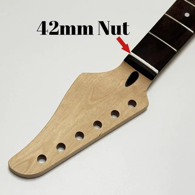 Alt view image 5 of 7 - Strat Guitar Neck 22 Frets, 25.5'' Maple Wood Modern C Shape ST Guitar Necks with Radius 9.5'' Rosewood Fretboard Medium Jumbo Fret for Stratocaster Guitar Parts Replacement