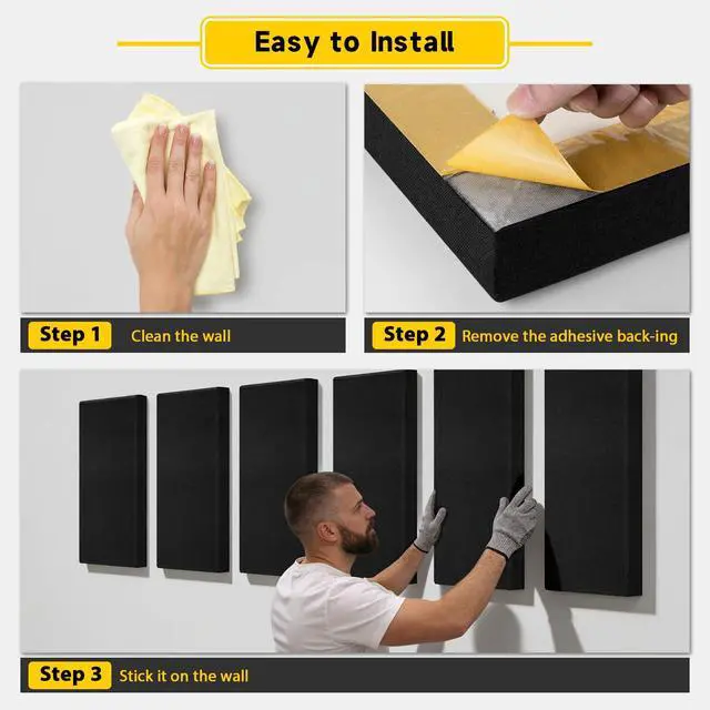 Alt view image 6 of 7 - 4 PCS 2" Thick Acoustic Panels, 23.6" x 11.8", Fiberglass Sound Absorbing Panels, Fabric Wrapped Soundproof Wall Panels, Noise Dampening for Studio, Home Office, Home Theater (Black)