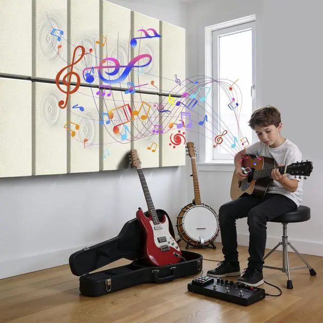 Alt view image 3 of 7 - 4 PCS 2" Thick Acoustic Panels, 23.6" x 11.8", Fiberglass Sound Absorbing Panels, Fabric Wrapped Soundproof Wall Panels (Light Linen)