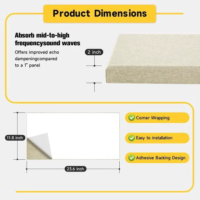 Alt view image 5 of 7 - 4 PCS 2" Thick Acoustic Panels, 23.6" x 11.8", Fiberglass Sound Absorbing Panels, Fabric Wrapped Soundproof Wall Panels (Light Linen)