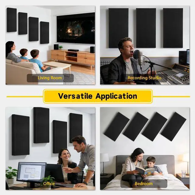 Alt view image 7 of 7 - 4 PCS 2" Thick Acoustic Panels, 23.6" x 11.8", Fiberglass Sound Absorbing Panels, Fabric Wrapped Soundproof Wall Panels, Noise Dampening for Studio, Home Office, Home Theater (Black)