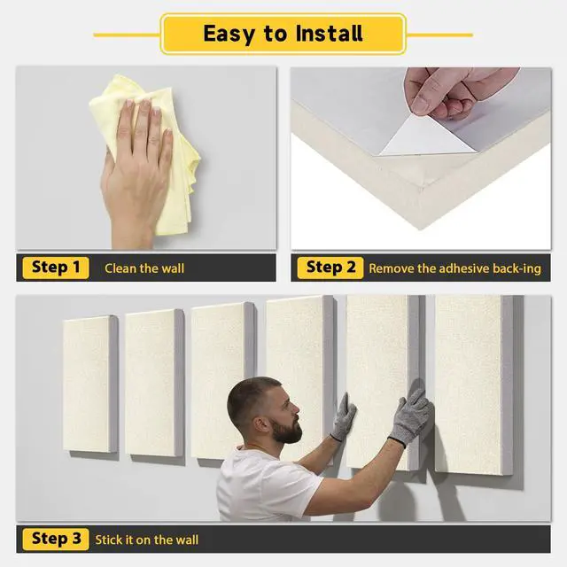 Alt view image 6 of 7 - 4 PCS 2" Thick Acoustic Panels, 23.6" x 11.8", Fiberglass Sound Absorbing Panels, Fabric Wrapped Soundproof Wall Panels (Light Linen)