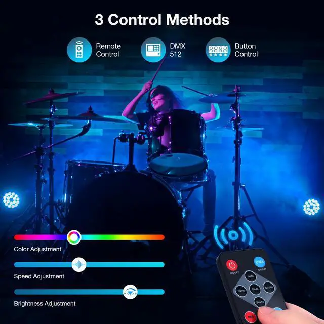 Alt view image 2 of 7 - 18LED Stage Par Can Lights: 72W RGBW 4IN1 Color Changing - Remote DMX Control for DJ Party Planner - Uplights for Event Wedding Club Band Theater Church Music Show Dance Floor Performances - 2Pack