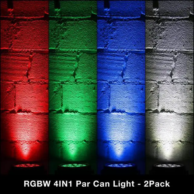 Alt view image 3 of 7 - 18LED Stage Par Can Lights: 72W RGBW 4IN1 Color Changing - Remote DMX Control for DJ Party Planner - Uplights for Event Wedding Club Band Theater Church Music Show Dance Floor Performances - 2Pack