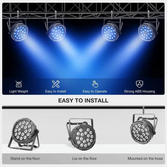 Alt view image 6 of 7 - 18LED Stage Par Can Lights: 72W RGBW 4IN1 Color Changing - Remote DMX Control for DJ Party Planner - Uplights for Event Wedding Club Band Theater Church Music Show Dance Floor Performances - 2Pack