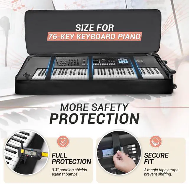 Alt view image 3 of 7 - 73/76 Key Keyboard Case with Wheels, Padded Rolling Gig Bag