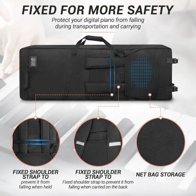 Alt view image 4 of 7 - 73/76 Key Keyboard Case with Wheels, Padded Rolling Gig Bag