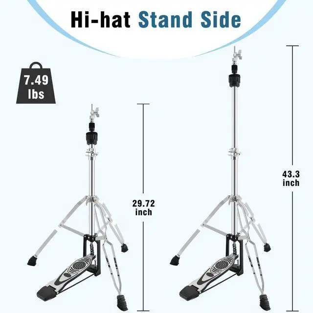 Alt view image 2 of 7 - Foldable Portable Hi-Hat Stand, Adjustable Height High Hat Stand, Hi-Hat Cymbal Stand with Smooth Pedal, Silver and Black (7.5lb)